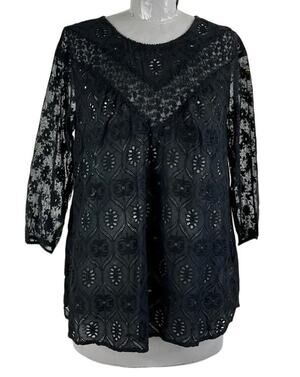 Anthropologie Fleur Wood Boho Eyelet Lace Blouse Small Cottage Prairie Romantic